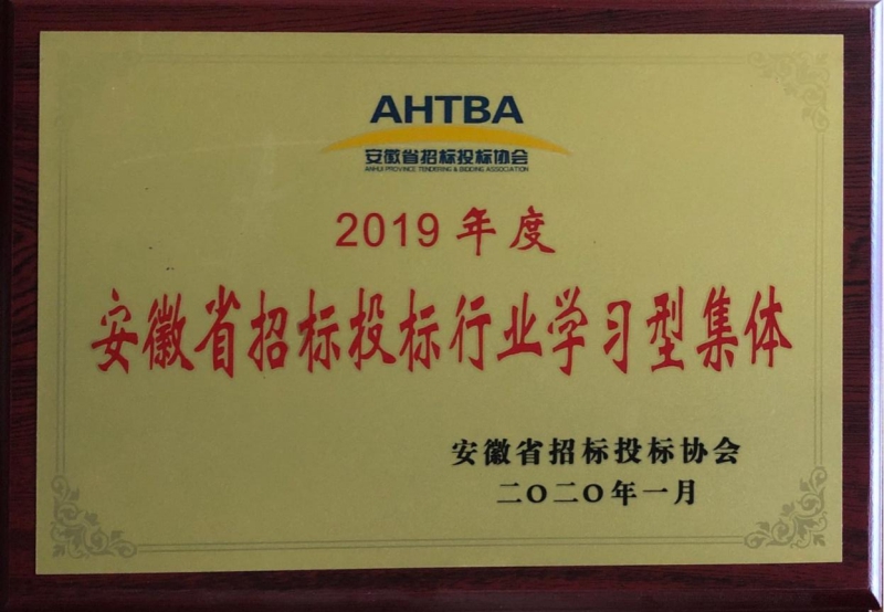 2019年度安徽省招標(biāo)投標(biāo)行業(yè)學(xué)習(xí)型集體